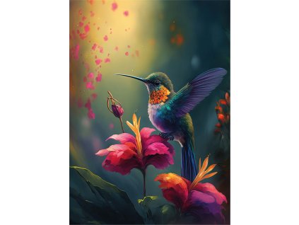 Dětský panel - Kolibřík na květu 50x70