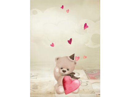 Dětský panel - Medvídek a srdíčka 50x70