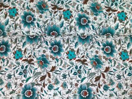 Květinový vzor s modrými lístečky