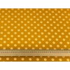 Teplákovina s elastanem Zlaté puntíky na hořčicové K