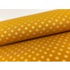 Teplákovina s elastanem Zlaté puntíky na hořčicové K