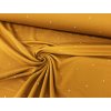 Teplákovina s elastanem Bílé puntíky 10cm od sebe na hořčicové K