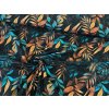 Bavlněná teplákovina  -  Zlaté a tyrkysové listy