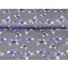 Nepočesaná teplákovina Cotton touch - Akvareloví fialoví motýlci