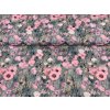 Bavlněná teplákovina  - Malované kvítí