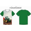 Zelený traktor na poli vizualizace