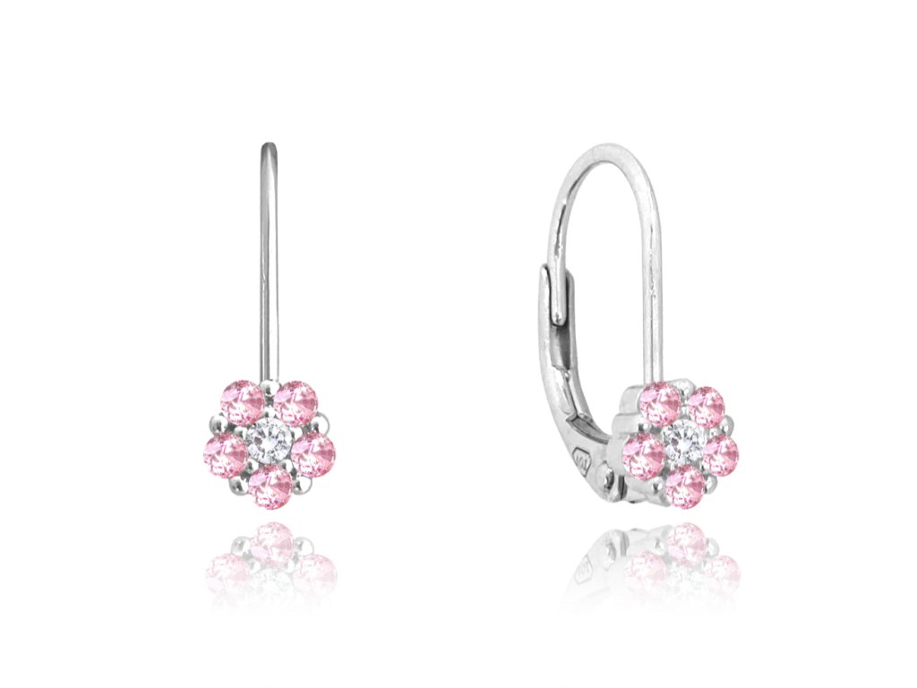 Stříbrné náušnice KYTIČKY s růžovými zirkony