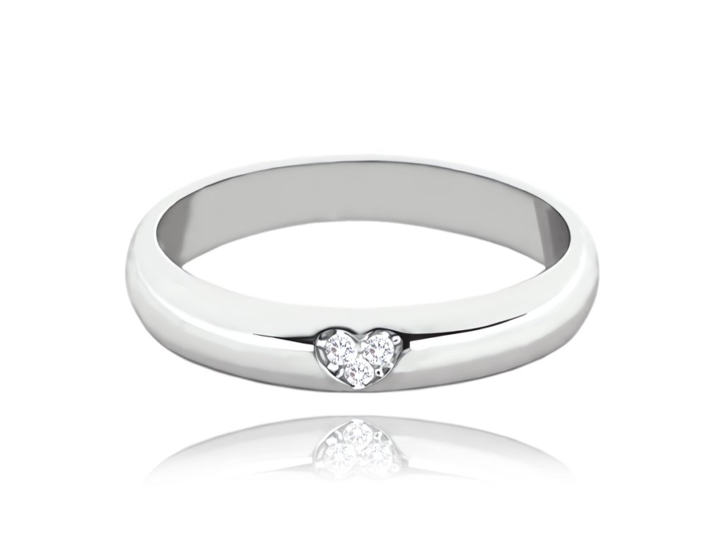 + Stříbrný snubní prsten se srdíčkem a bílými zirkony vel. 51