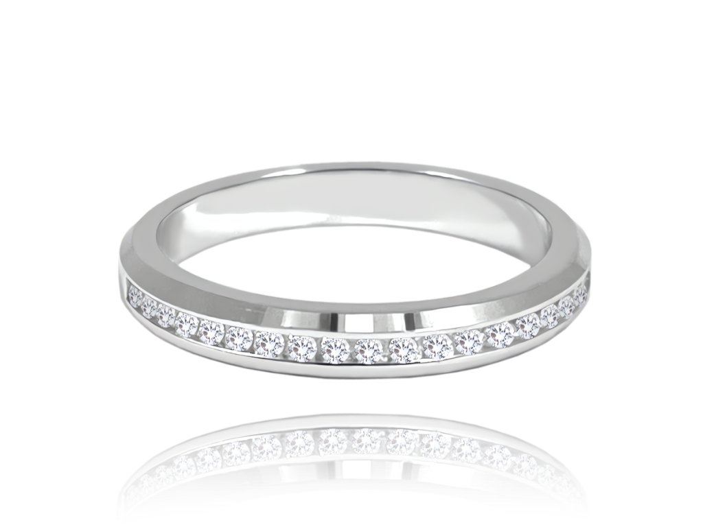 + Stříbrný snubní prsten s bílými zirkony vel. 57