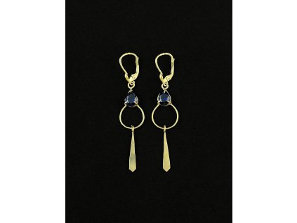 Zlaté náušnice s tmavě modrým zirkonem