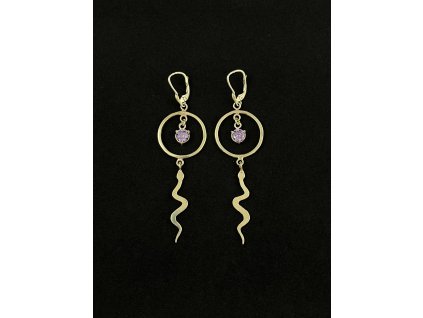 Zlaté náušnice se zirkonem a motivem hada