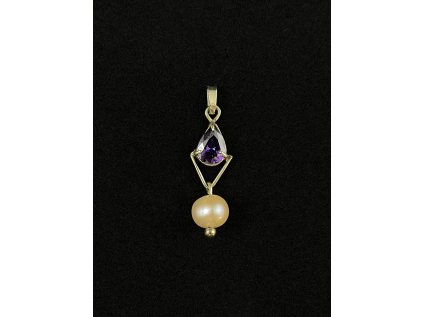 Zlatý přívěsek s perlou a zirkonem