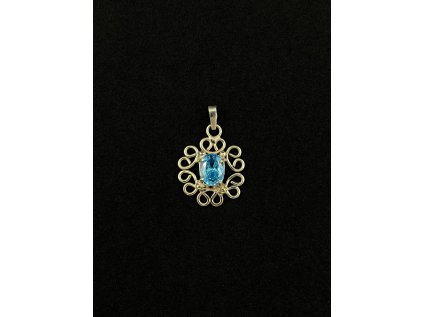 Zlatý barokní přívěsek s modrým zirkonem
