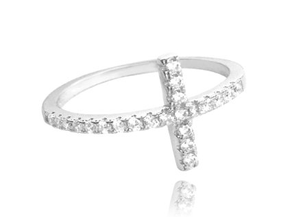 Stříbrný prsten KŘÍŽEK s bílými zirkony vel. 58