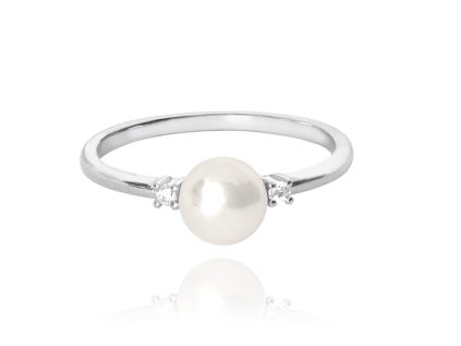 Stříbrný prsten s perlou a bílými zirkony vel. 58