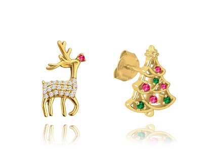 Vánoční pozlacené stříbrné náušnice SOB a STROMEČEK