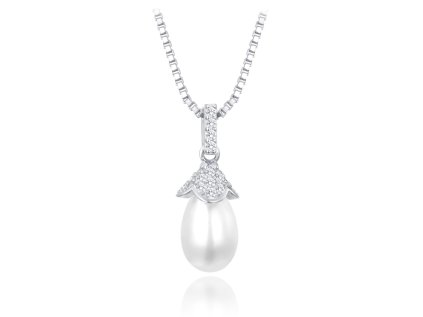 Stříbrný náhrdelník s přírodními perlami a zirkonem