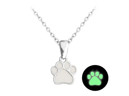 Svítící bílý stříbrný náhrdelník TLAPKA