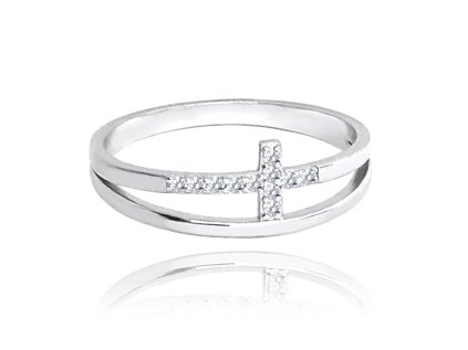 Dvojitý stříbrný prsten KŘÍŽEK s bílými zirkony vel. 66