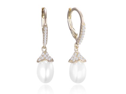 Pozlacené stříbrné náušnice s přírodními perlami a zirkony