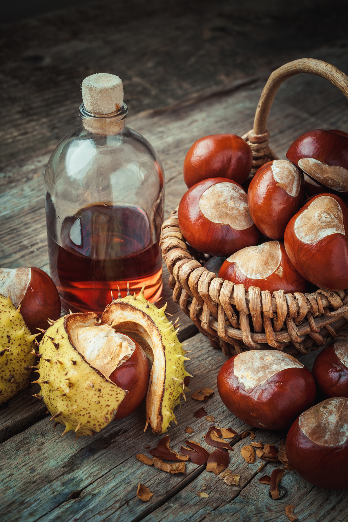 brown-chestnuts-basket-bottle-healthy-tincture-old-wooden-table-retro-styled