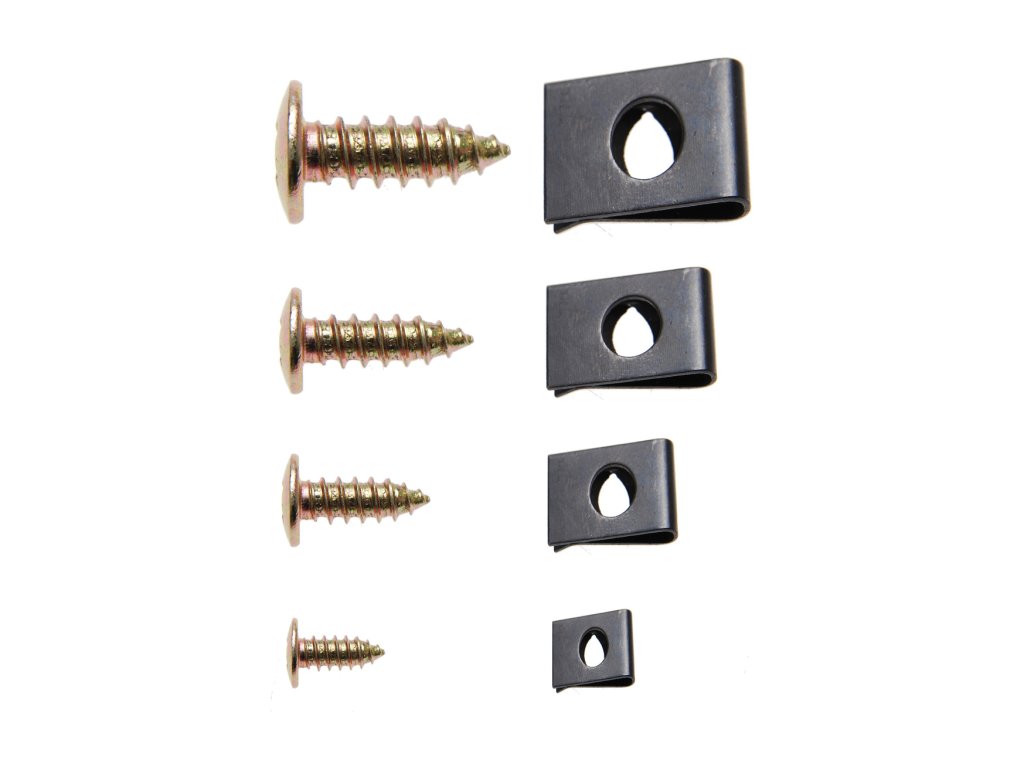 Sortiment spon a šroubků krytu motorů a podvozku automobilů 170 dílů 01