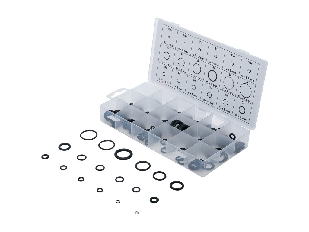 Těsnicí O-kroužky, průměry 3-22 mm, sada 225 ks - BGS 8044 01