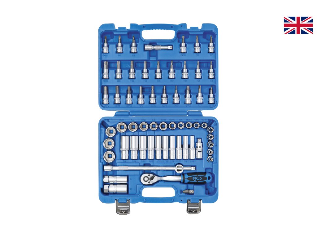Gola sada palcová (imperiální) s nářadím 3/8”, 7/32”, 5/16”, 61 dílů - BGS 2215 01