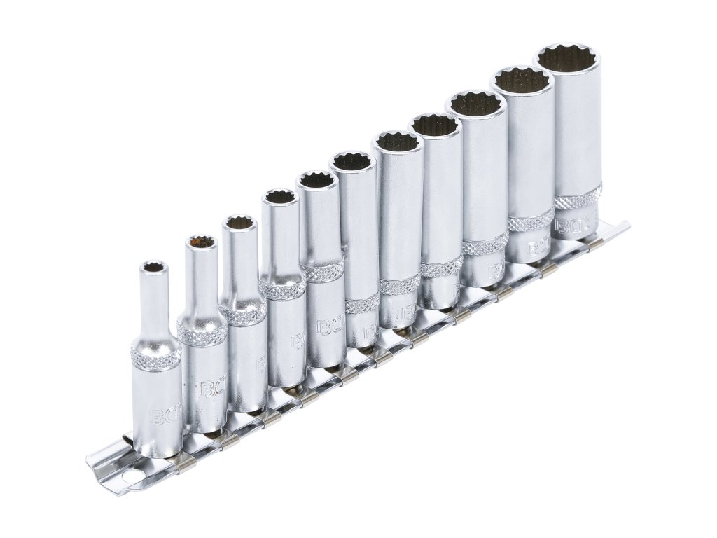 Hlavice 1/4” nástrčné prodloužené 12hranné, velikosti 4-13 mm, sada 11 ks - BGS 5251 01