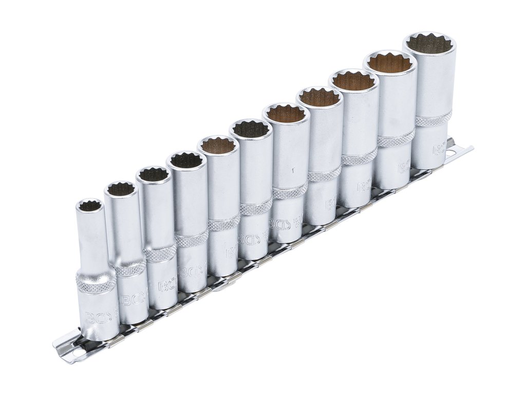 Hlavice 3/8” nástrčné prodloužené 12hranné, velikosti 8-19 mm, sada 11 ks - BGS 5252 01
