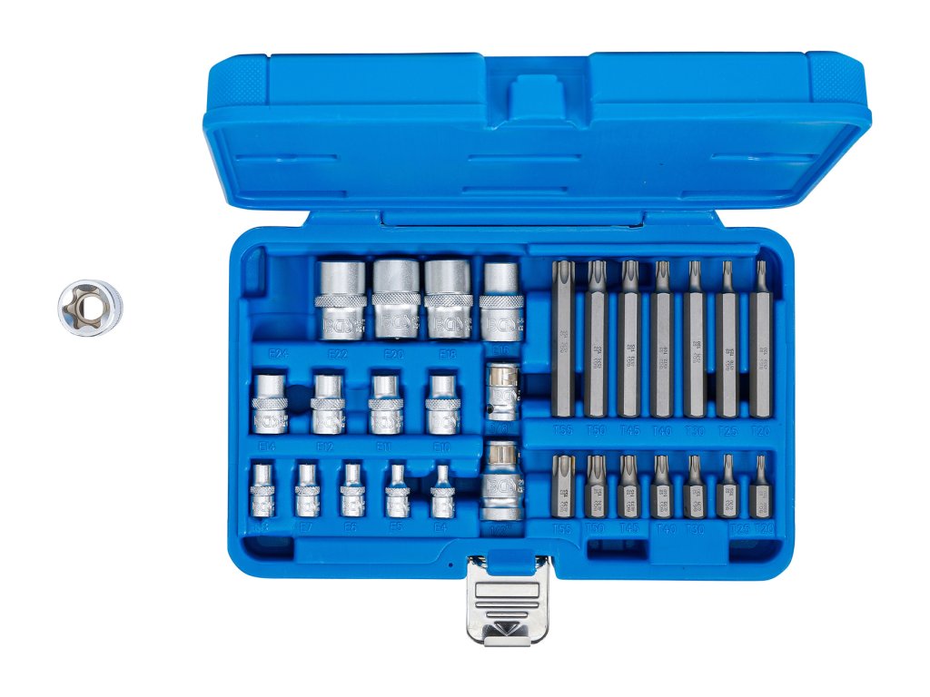 Bity TORX vel. T20-T75 a externí E-TORX vel. E4-E24, 30dílná sada - BGS 5025 01