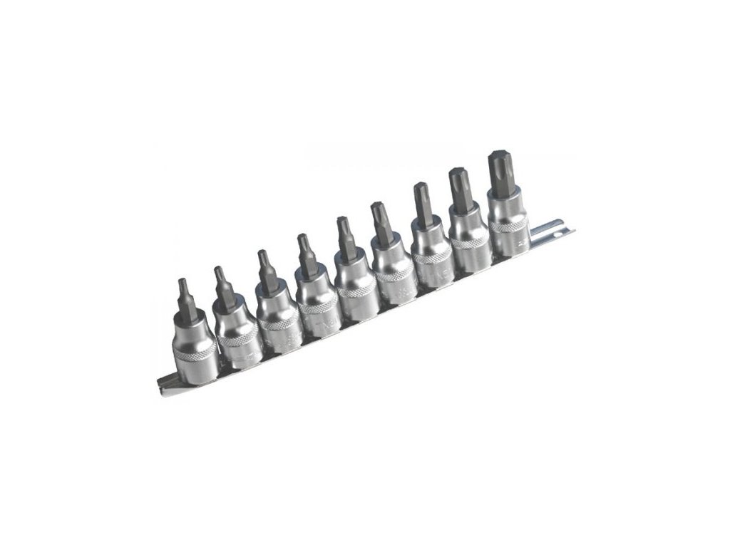 Zástrčné hlavice TORX 1/2", T20 - T60, sada 9 kusů na liště