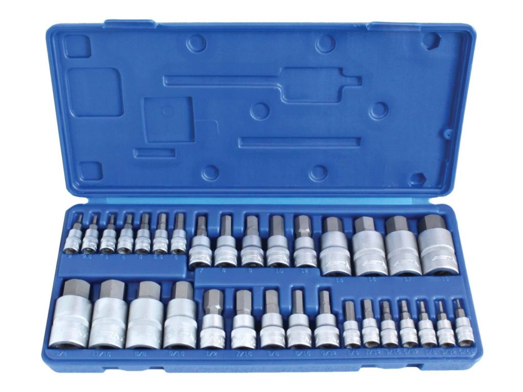 Zástrčné hlavice Imbus 1/4", 3/8" a 1/2", metrické a palcové, sada 32 ks