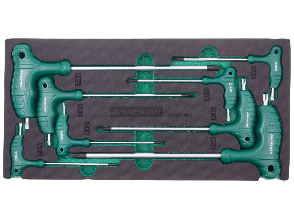 Modul pěnový - zástrčné klíče TORX s T rukojetí, T10 - T50, 8 ks - JONNESWAY H10MT08KV 01