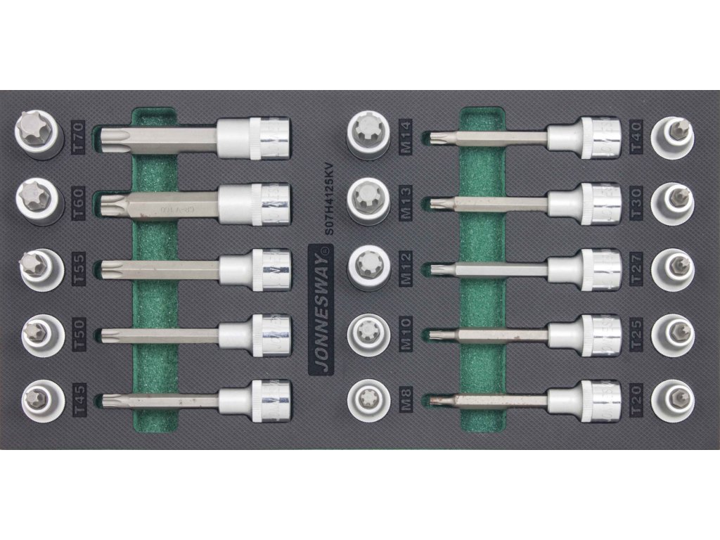 Modul - zástrčné hlavice TORX a RIBE 1/2", sada 25 ks - JONNESWAY S07H4125KV
