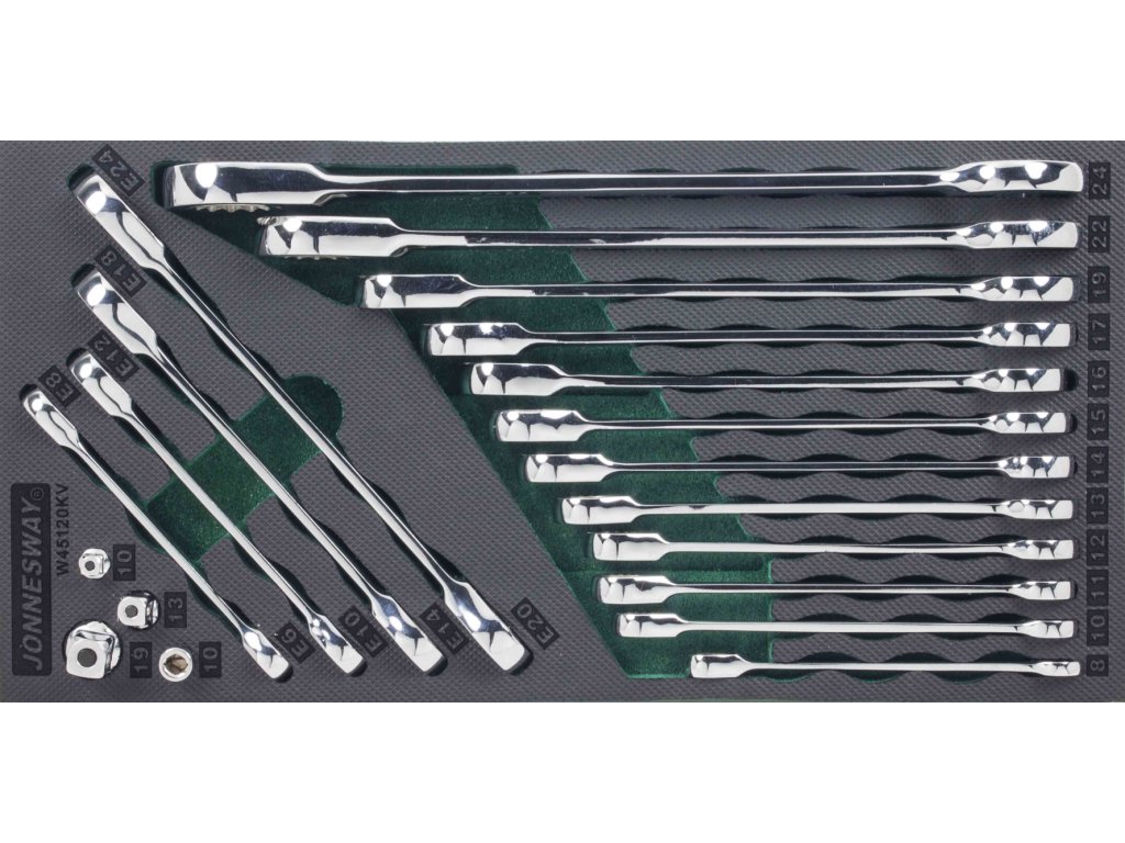 Modul - ráčnové klíče očkoploché a TORX-E, s adaptéry, sada 20 ks - JONNESWAY W45120KV