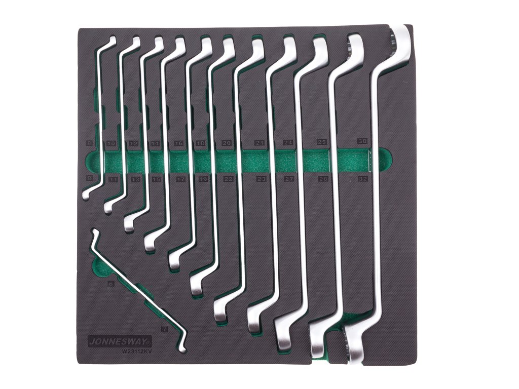 Modul pěnový - klíče očkové vyhnuté 6x7 - 30x32 mm, sada 12 ks - JONNESWAY W23112KV 01