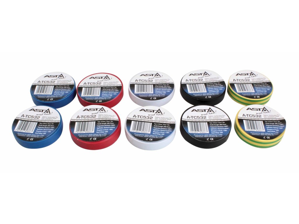 Izolační pásky elektrikářské 12 mm × 10 m, různé barvy, 10 ks - ASTA 1