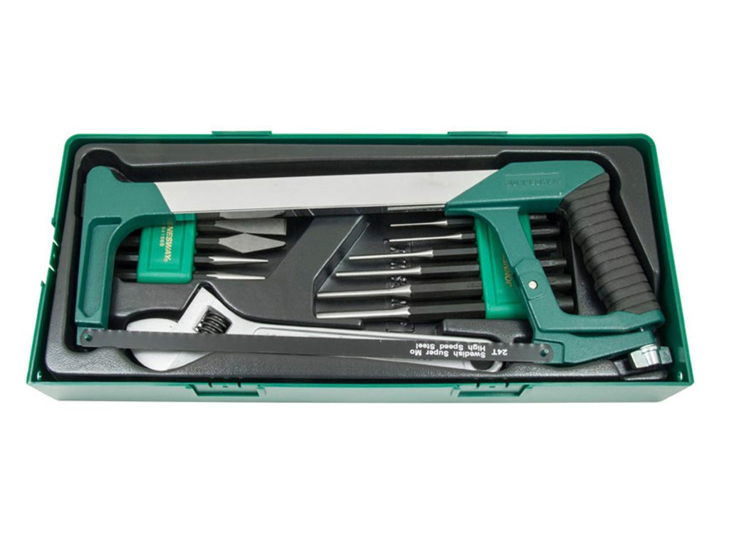 Modul - Vyrážeče, dláta, pilka, do dílenského vozíku, 15 ks - JONNESWAY