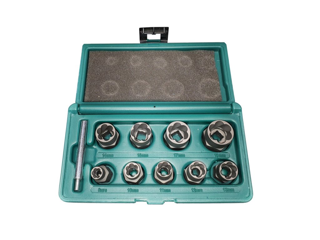 Sada hlavic na poškozené šrouby 8-19 mm, 3/8", s vyrážečem - JONNESWAY