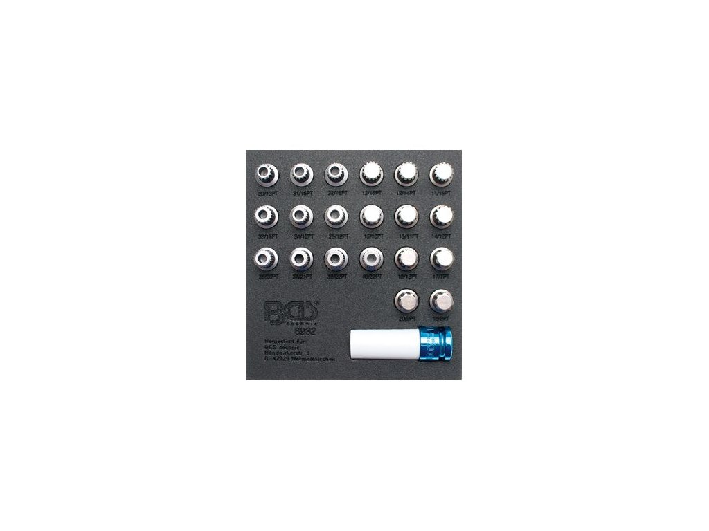 BGS Technic BGS 8932 Zástrčné hlavice 1/2" pro bezpečnostní šrouby kol BMW (Sada 21 dílů)