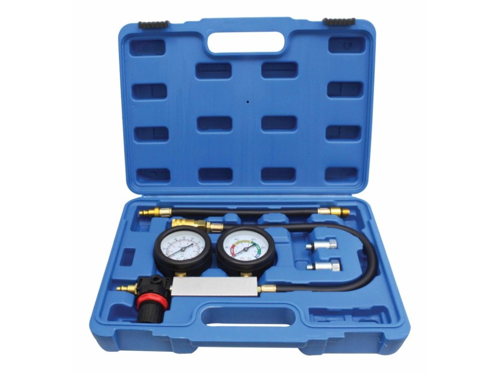 Tester těsnosti - úniku tlaku z válců motoru, s adaptéry - SATRA