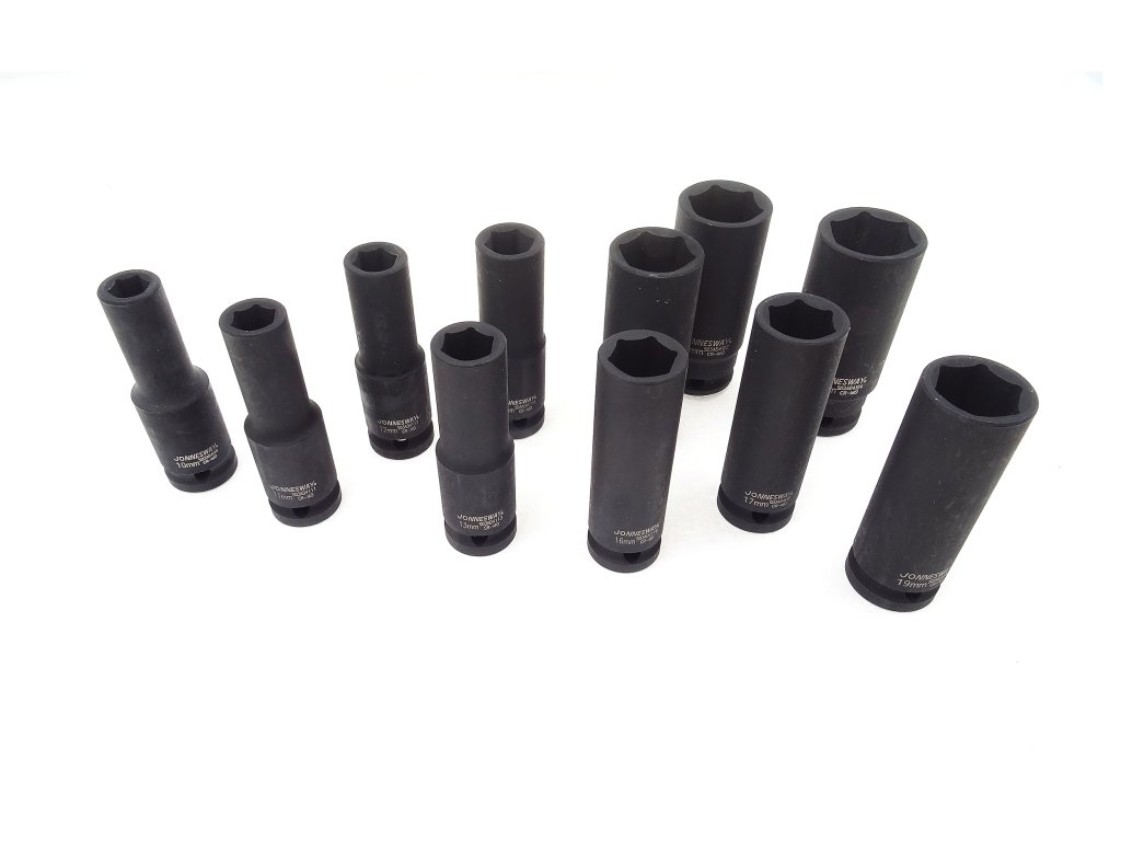 Nástrčné hlavice úderové, prodloužené, 1/2", 6-hranné, velikosti 8-36 mm - JONNESWAY 01