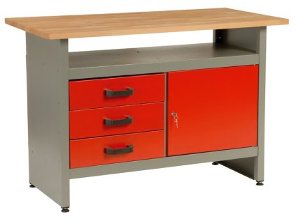 Dílenský stůl "ponk", 3 x zásuvka, 1 x dvířka, 120x60x84cm - MARS 4804 1