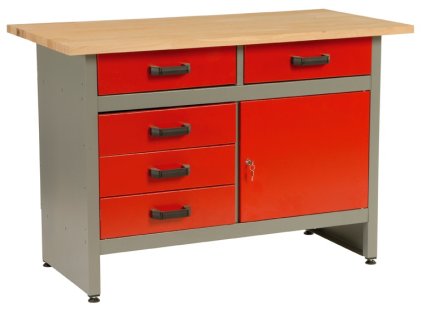 Dílenský stůl "ponk", 5 x zásuvka, 1 x dvířka, 120x60x84cm - MARS 4802 1