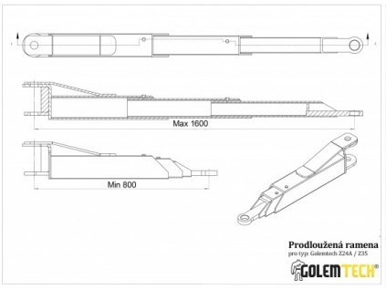 Třídílná prodloužená ramena ke dvousloupovému zvedáku Golemtech - 2ks