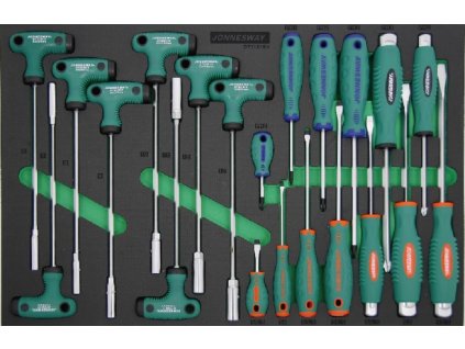 Modul - ruční nářadí - šroubováky, nástrčné klíče s T rukojetí, 21 ks - JONNESWAY D71121SV