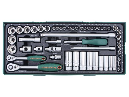 Gola sada 1/4" a 3/8", s příslušenstvím, 56 kusů v kazetě - JONNESWAY S04H3157SP