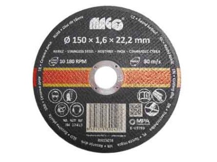 Řezný kotouč na nerez 150 x 1,6 x 22,2 mm MAGG