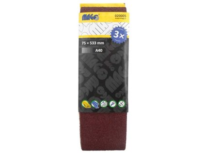 Brusné pásy, zrnitost A40, rozměr 75 x 533 mm, balení 3 kusy - MAGG 020005